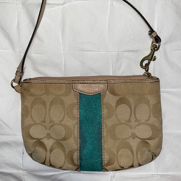 Authentic coach mini bag or clutch in Tan and Teal - Picture 1 of 5